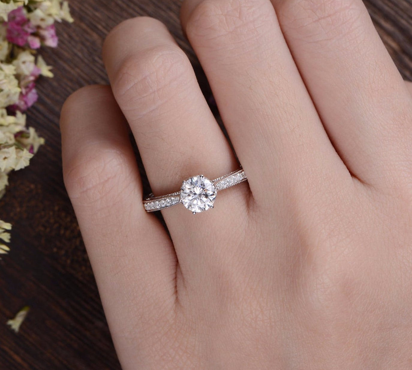 1.35 CT Round Cut Solitaire Moissanite Engagement Ring 2
