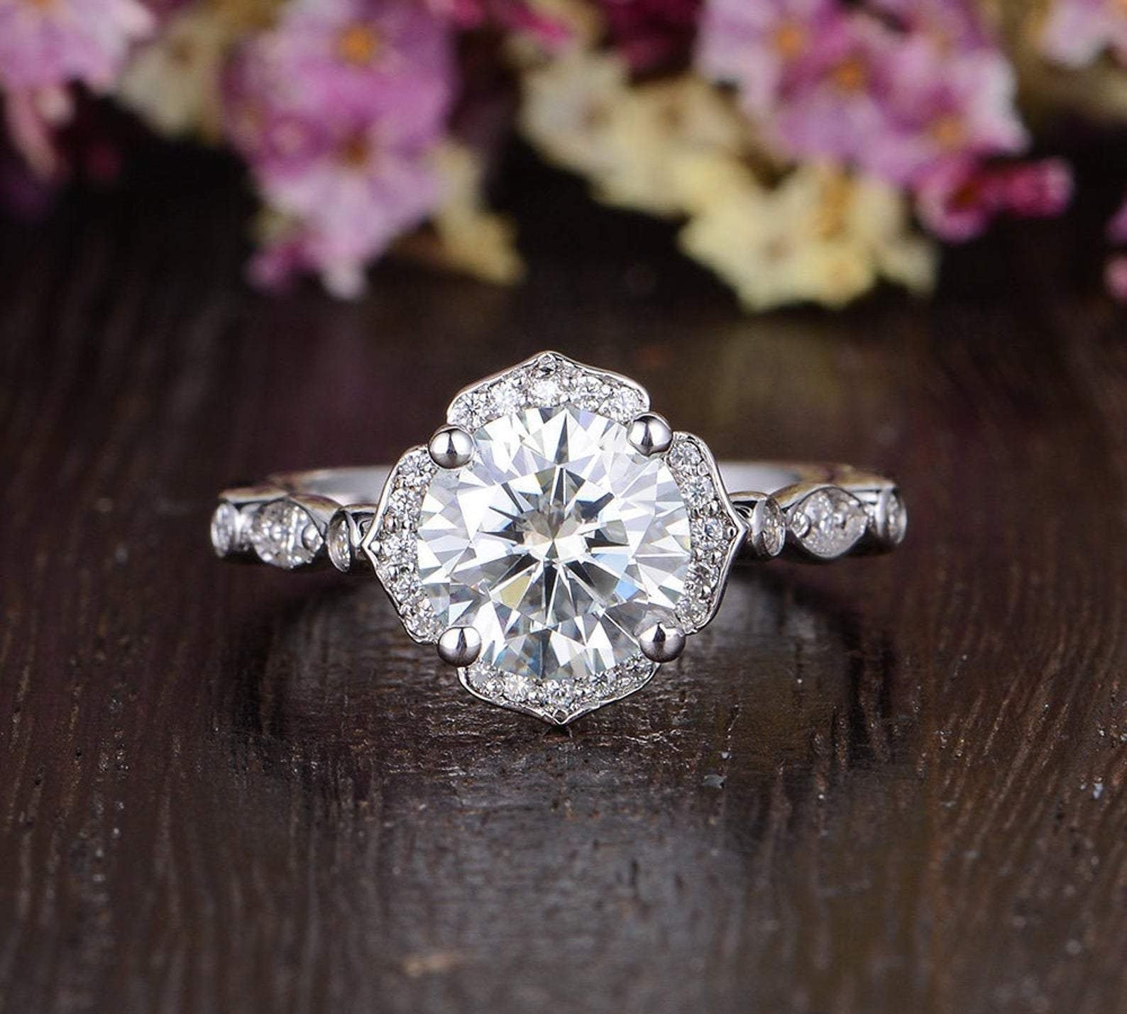 1.60 CT Round Cut Vintage Art Deco Moissanite Engagement Ring 1