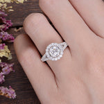 1.60 CT Round Cut Halo Split Shank Setting Moissanite Engagement Ring 2