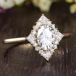 0.75 CT Oval Cluster Halo Moissanite Engagement Ring 2