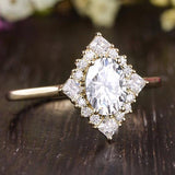 0.75 CT Oval Cluster Halo Moissanite Engagement Ring 2