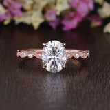 0.75 CT Oval Milgrain Pave Setting Moissanite Engagement Ring 1
