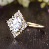 0.75 CT Oval Cluster Halo Moissanite Engagement Ring 3