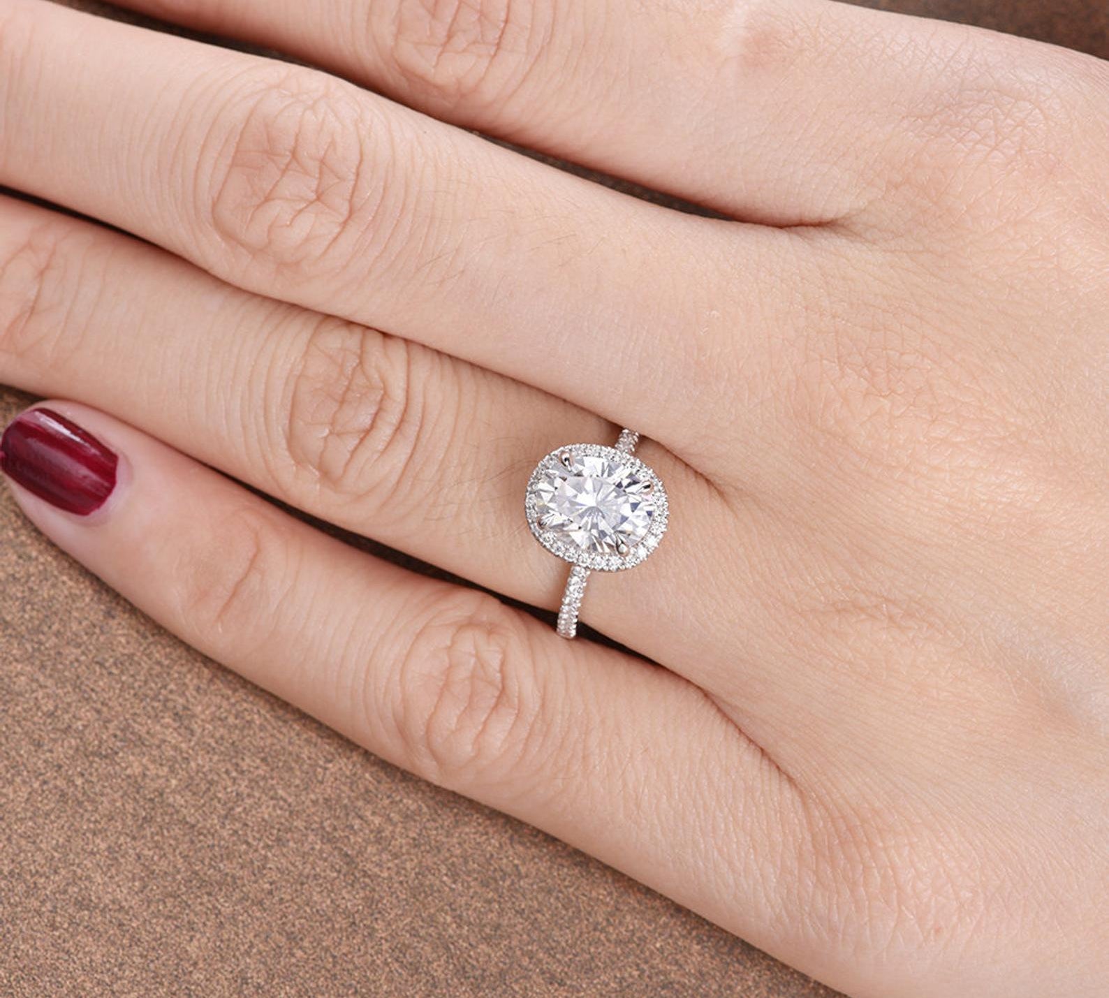 1.32 CT Oval Cut Halo Moissanite Engagement Ring 3