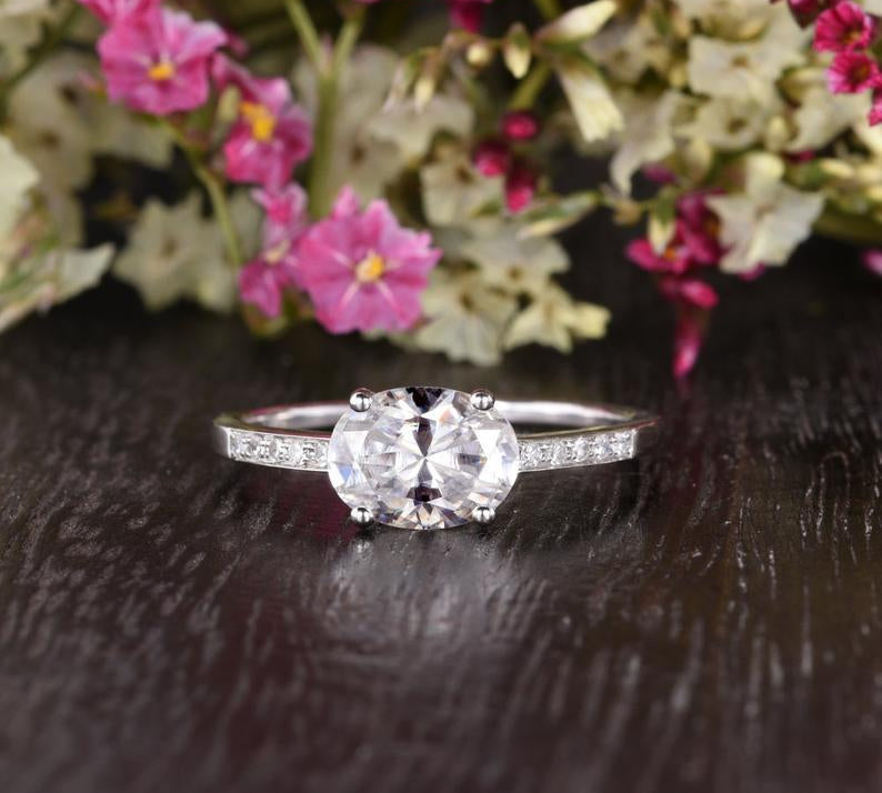 0.75 CT Oval Pave Setting Moissanite Engagement Ring 1