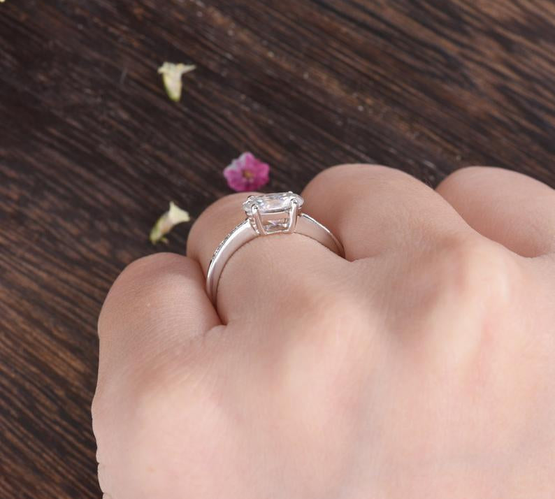 0.75 CT Oval Pave Setting Moissanite Engagement Ring 3