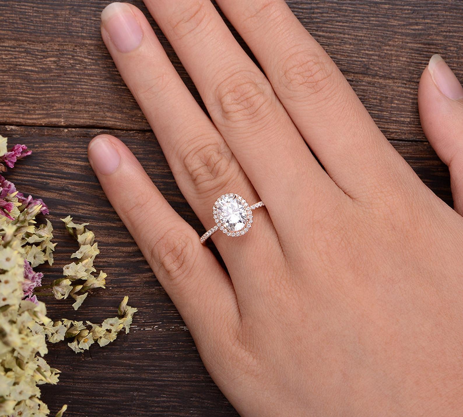 1.32 CT Oval Cut Halo Moissanite Engagement Ring 2