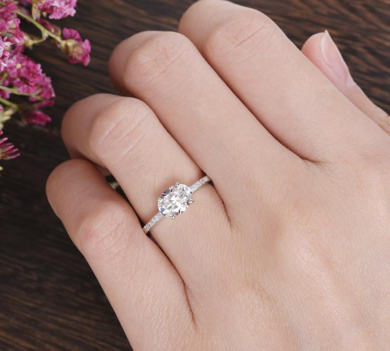 0.75 CT Oval Pave Setting Moissanite Engagement Ring 2