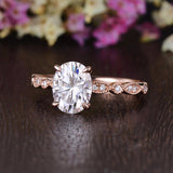 0.75 CT Oval Milgrain Pave Setting Moissanite Engagement Ring 5