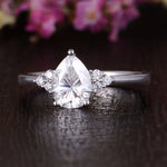 0.75 CT Pear Cluster Moissanite Engagement Ring 5