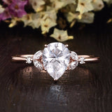 0.75 CT Pear Cluster Moissanite Engagement Ring 4
