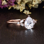 0.75 CT Pear Cluster Moissanite Engagement Ring 6