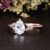0.75 CT Pear Cluster Moissanite Engagement Ring 5