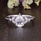 0.75 CT Pear Cluster Moissanite Engagement Ring 1