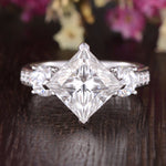 2.08 CT Princess Cut Three Stone Moissanite Engagement Ring 2