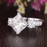 2.08 CT Princess Cut Three Stone Moissanite Engagement Ring 4