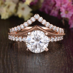 1.0 CT Round Cut Solitaire Pave Moissanite Bridal Ring Set 1