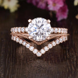1.0 CT Round Cut Solitaire Pave Moissanite Bridal Ring Set 3