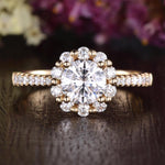 0.75 CT Round Halo Pave Moissanite Bridal Ring Set 6