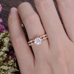 1.0 CT Round Cut Solitaire Milgrain Style Moissanite Bridal Ring Set 2