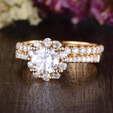 0.75 CT Round Halo Pave Moissanite Bridal Ring Set 3