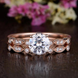 1.0 CT Round Cut Solitaire Milgrain Style Moissanite Bridal Ring Set 3