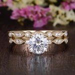 1.0 CT Round Cut Solitaire Milgrain Style Moissanite Bridal Ring Set 4