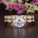 1.0 CT Round Cut Solitaire Milgrain Style Moissanite Bridal Ring Set 4