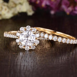 0.75 CT Round Halo Pave Moissanite Bridal Ring Set 4
