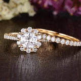 0.75 CT Round Halo Pave Moissanite Bridal Ring Set 4