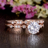 1.0 CT Round Cut Solitaire Milgrain Style Moissanite Bridal Ring Set 5