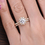 0.75 CT Round Halo Pave Moissanite Bridal Ring Set 2