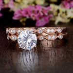 1.0 CT Round Cut Solitaire Milgrain Style Moissanite Bridal Ring Set 6