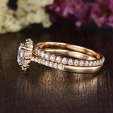 0.75 CT Round Halo Pave Moissanite Bridal Ring Set 5