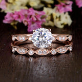 1.0 CT Round Cut Solitaire Milgrain Style Moissanite Bridal Ring Set 1