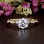 1.35 CT Round Cut Solitaire Milgrain Pave Setting Moissanite Engagement Ring 5