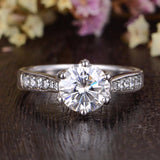 1.60 CT Round Cut Solitaire Pave Setting Moissanite Engagement Ring 1