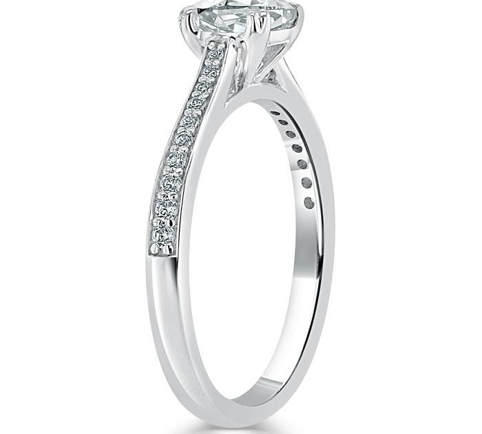 1.0 CT Cushion Cut Solitaire Channel Pave Moissanite Engagement Ring 3