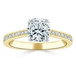 1.0 CT Cushion Cut Solitaire Channel Pave Moissanite Engagement Ring 6