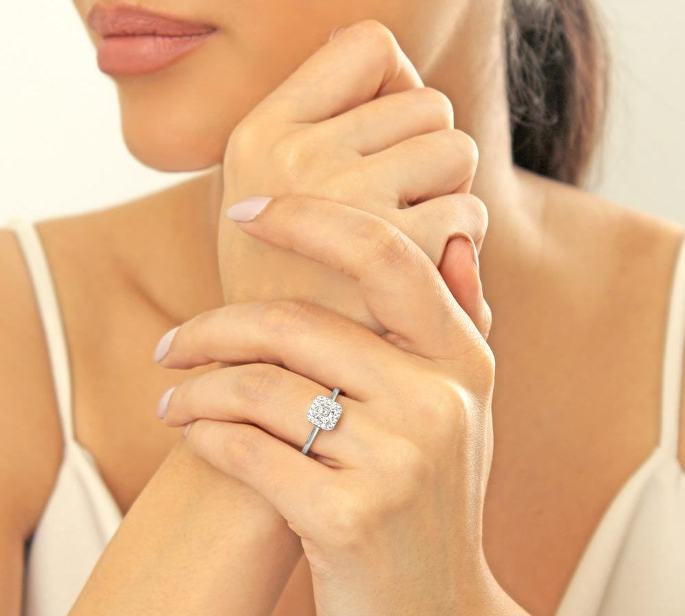 0.75 CT Asscher Cut Halo Moissanite Engagement Ring 2