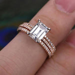 1.0 CT Emerald Cut Solitaire Moissanite Bridal Ring Set 2