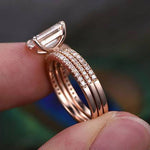 1.0 CT Emerald Cut Solitaire Moissanite Bridal Ring Set 4