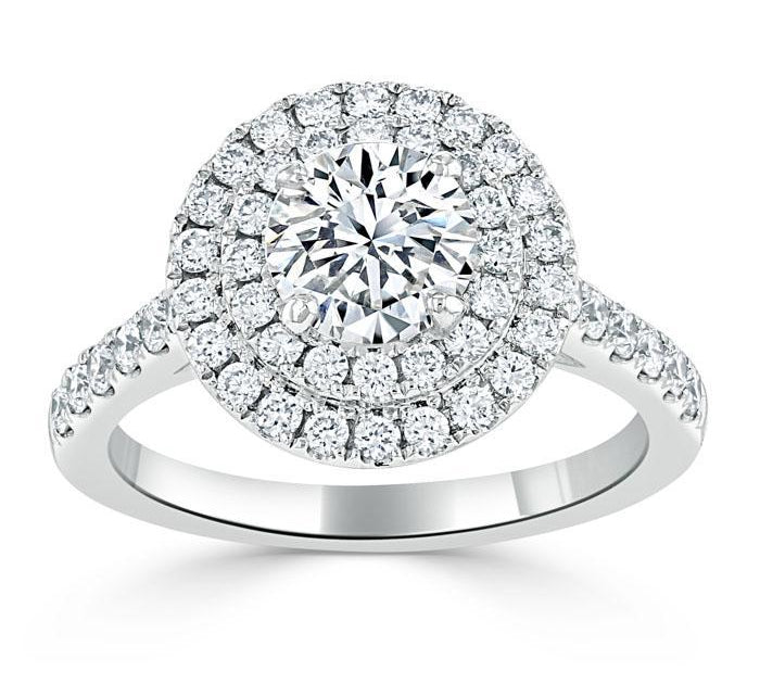0.75 CT Round Cut Double Halo Moissanite Engagement Ring With Pave Setting 2