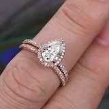 1.0 CT Pear Cut Halo Moissanite Bridal Ring Set 3