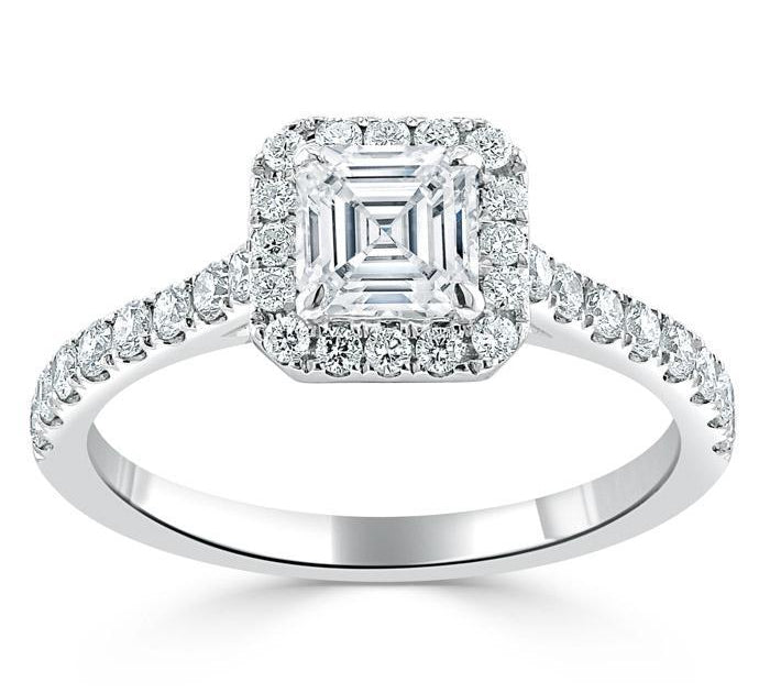 1.0 CT Asscher Cut Halo Pave Moissanite Engagement Ring 2