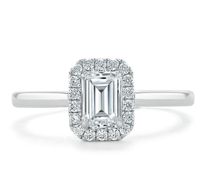 0.75 CT Emerald Cut Halo Moissanite Engagement Ring 1