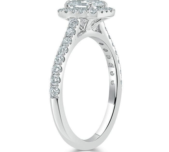 1.0 CT Asscher Cut Halo Pave Moissanite Engagement Ring 3